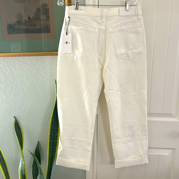 NEW 7 For All Mankind Easy Straight Ankle white crop jeans with embroidery - Picture 11 of 13